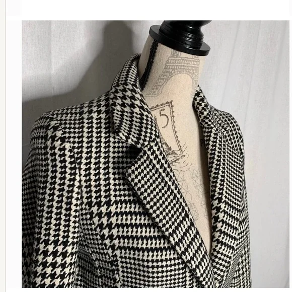 H&M Coat Long Classic & Chic Wool Black White Houndstooth NWOT Sz 2 XS S - Picture 5 of 11